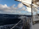 reefed main with genoa- goodbye Bluebird, hello wind and waves!
