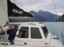 A highlight of the trip was a visit to Tracy Arm and the North and South Sawyer Glaciers at the head. Here we are heading up the arm.