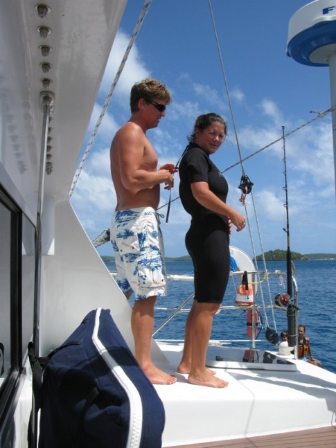 Margie and Drew from s/v Dosia readying for a tube ride