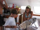 Cole works on the "pan" while visiting Tara Vana for a musical field trip after school last week in Cartagena.