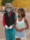 Cammi and a mime in Old Town, Cartagena