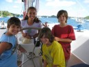 Cammi, Cole, Gabe and Sasha on Zen in Neiafu Harbor, Tonga