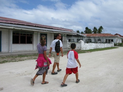 Walking through the village in Niuatoputapu, Tonga