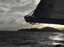 Rounding the point of Prickly Pear Island and entering Gorda Sound, BVI’s.