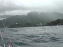 arriving Marquesas and heading into anchorage at Hiva Oa