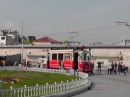 Taksim Square -free electric trolley car -hop on & hop off. traveled the length of the open mall attached to the square.