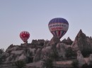 Hot air balloon ride over the fairy chimneys of Cappadocia in Goreme.