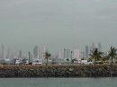 view from Libertad of the causeway and Panama city beyond