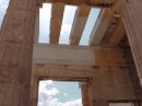 Acropolis -looking up at the marble ceiling joists and panels of the Shrine of Athena Hygieia.