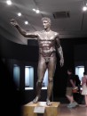 National Archaeological Museum - the 3 meter kouros -bronze statue of a male youth -from 610 BC found at Temple of Poseidon at Sounion. Is thought to have been holding an orb or an apple.