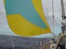 Skies cleared and we enjoyed a quick spinnaker run to the anchorage.