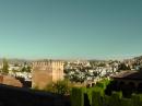 Looking out over Granada past one of the several towers of Alcazaba.