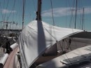 shade structure for bow of boat - in lighter rains it allows us to keep the hatch to the main salon open as it is water repellent fabric