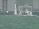this mosque seemed to be floating on the water