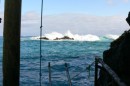 the waves from the landing jetty - a bit of an adrenilin ride to the dinghy dock