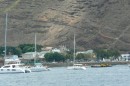 the anchorage in St Helena. We tied to a buoy because they had laid some for all the boat in the race