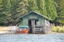 Les Cheneaux Island boathouse and antique boat