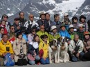 Asian tour group photo shot with St. Bernard