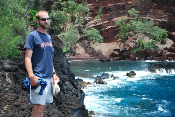 Really really cool red sand beach near Hana with awesome swimming hole that Julie and Rolando showed us