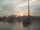A misty morning in Chesapeake City harbour 