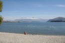 Beach at Wanaka. The water surprisingly warm but too shallow for a good swim
