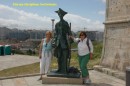 Judy and Tricia chatting up the guard at the bottom of the Tower de Hercules.