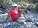 Reg and his Inukshuk in Little Pelican