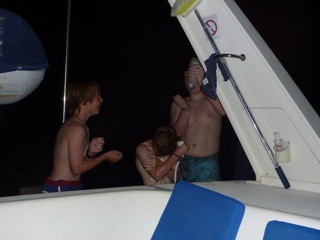 The boys shower on the stern
