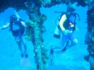 RJ and Jane diving the wreck.