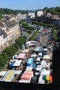 The market in Morlaix from the viaduct with the marina just barely visible at the top left