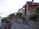 A street in Fowey on the steep hillside to the west of the anchorage