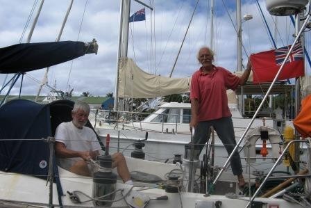 Chuck crewing on a British vessel! Tony & Tim (not in the photo, up the mast).