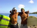 local LUC et Claude surfing Ahe. Tuamotus - French Polynesie