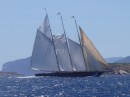 The schooner reducing sail