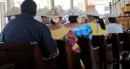 Worship at the Evangelical Church in Papeete.  Services in Tahitian and French.  The ladies are decked out for service. 