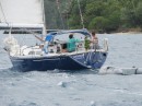 Ben and Sarah on Kyanos, sailing to Taha