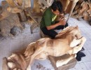 The scale of some carvings is mind-blowing. Whilst the carver works on this rearing horse, a couple of ladies sand and polish his previous creation. Each such piece will take anywhere fro 3 to 9 months of labour. Ubud. 2-10-13