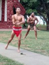 The Maori warriors come out and challenge the approaching tourist group