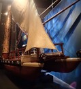 A model of a Maori voyaging catamaran in the Wellington museum