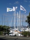 Flags announcing the Bay of Islands sailboat racing regatta in February 