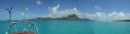 A merged photo of the east lagoon where we anchored for about a week.

Une vue a 180 degres du lagon cote est, ou nous sommes restes une semaine.