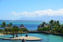 View towards Moorea from one of the Tahitian hotels.

Vue sur Moorea et le lagon de Tahiti, de la terrasse de l