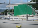 See our new step for getting into and out of the dinghy.  We were getting pretty tired of fighting the stern so we thought we