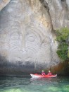 Maori carving along the shoreline of Lake Tuopo