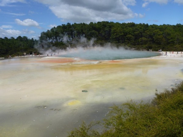 Hot water pools full of sulfur and colored with various minerals
