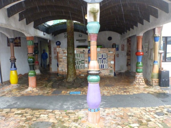 Famous mosaic public bathrooms in Kawakawa, a short drive from our anchorage