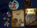 Pirate booty,  genuine antique pirate badge,  crystal skull filled with rum, gold, silver pearls,  and a very rare 16th century digital pedometer.