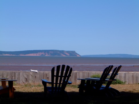 Memories............. the Beach. From the front door of my parents cottage at Evangeline Beach, Nova Scotia, looking towards Cape Blomidon. The highest tides of the year. 43 feet twice a day. It