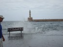 The outer Chania Harbor gets big wave action in a Norther.