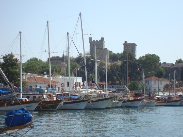 Bodrum harbor with Castle of St. Peter landmark in distance